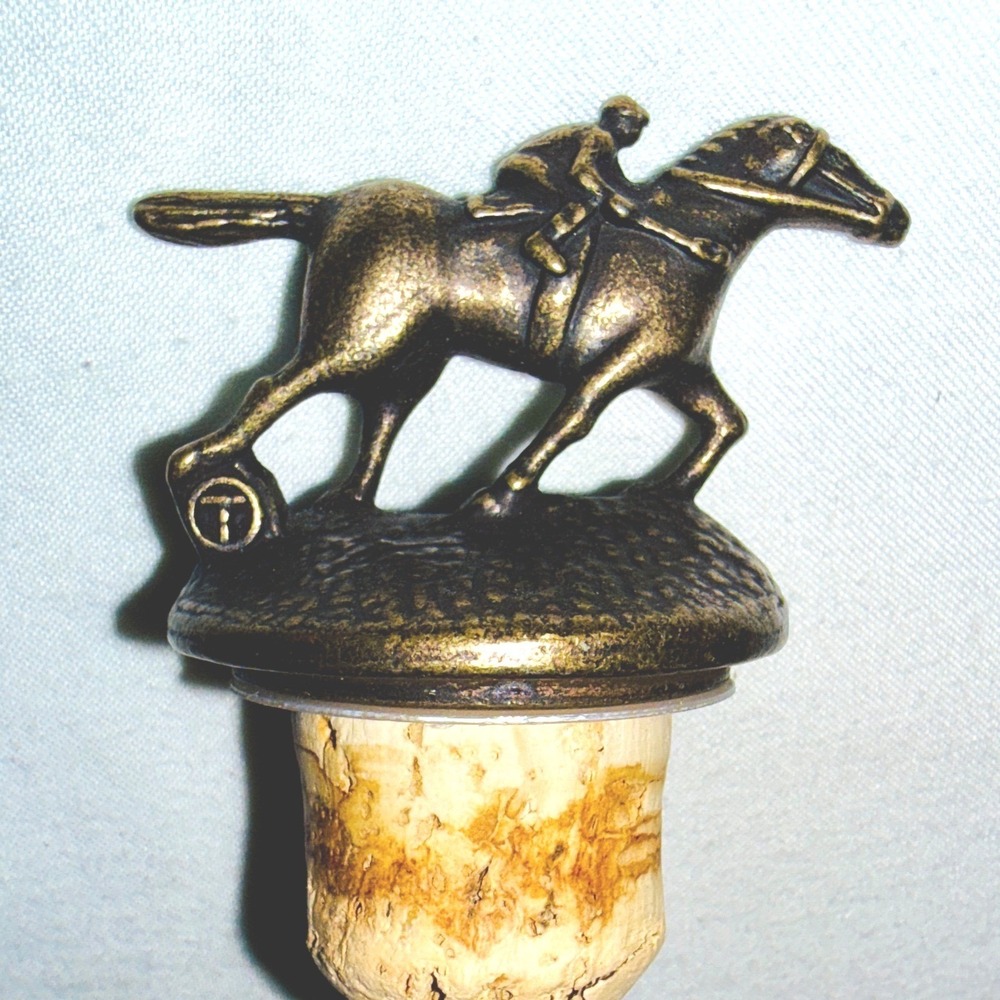 Blanton's "T" Horse & Jockey Bottle Stopper OS Gold Excellent Equestrian